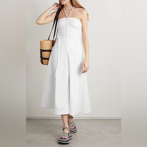 Veronica Beard Lux White Halter Ruched Top Dress Braided Detail + Belt